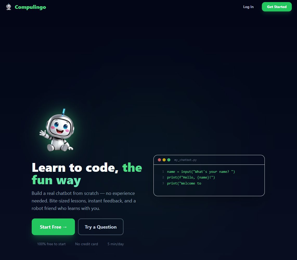 Compulingo landing page — Learn to code, the fun way